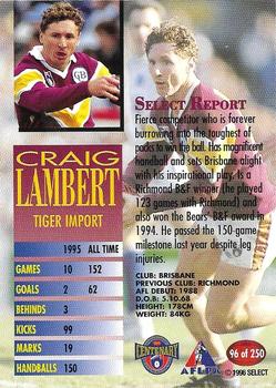 1996 Select AFL #96 Craig Lambert Back